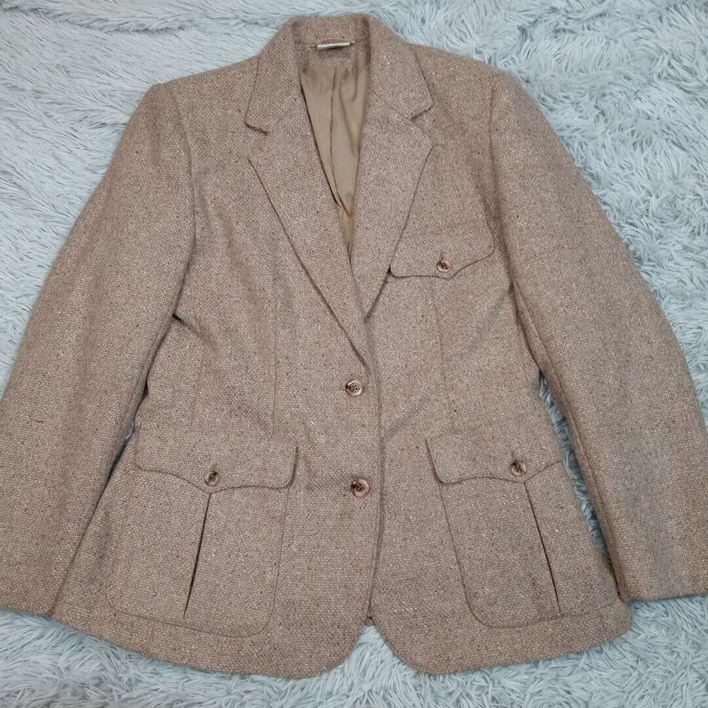 Vintage Queens‎ Way To Fashion Jacket Womens 14 Biege Wool Blend Career Comfort